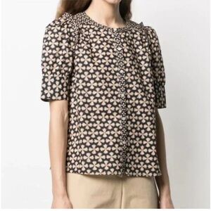 Ba&sh Colette Short Sleeve Floral Patterned Button Front Top Size Small